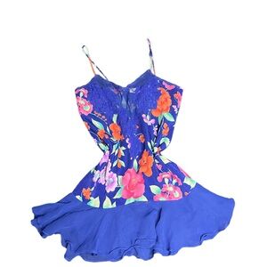 Vintage Victoria's Secret Blue Floral Slip Dress with Multicolor Print